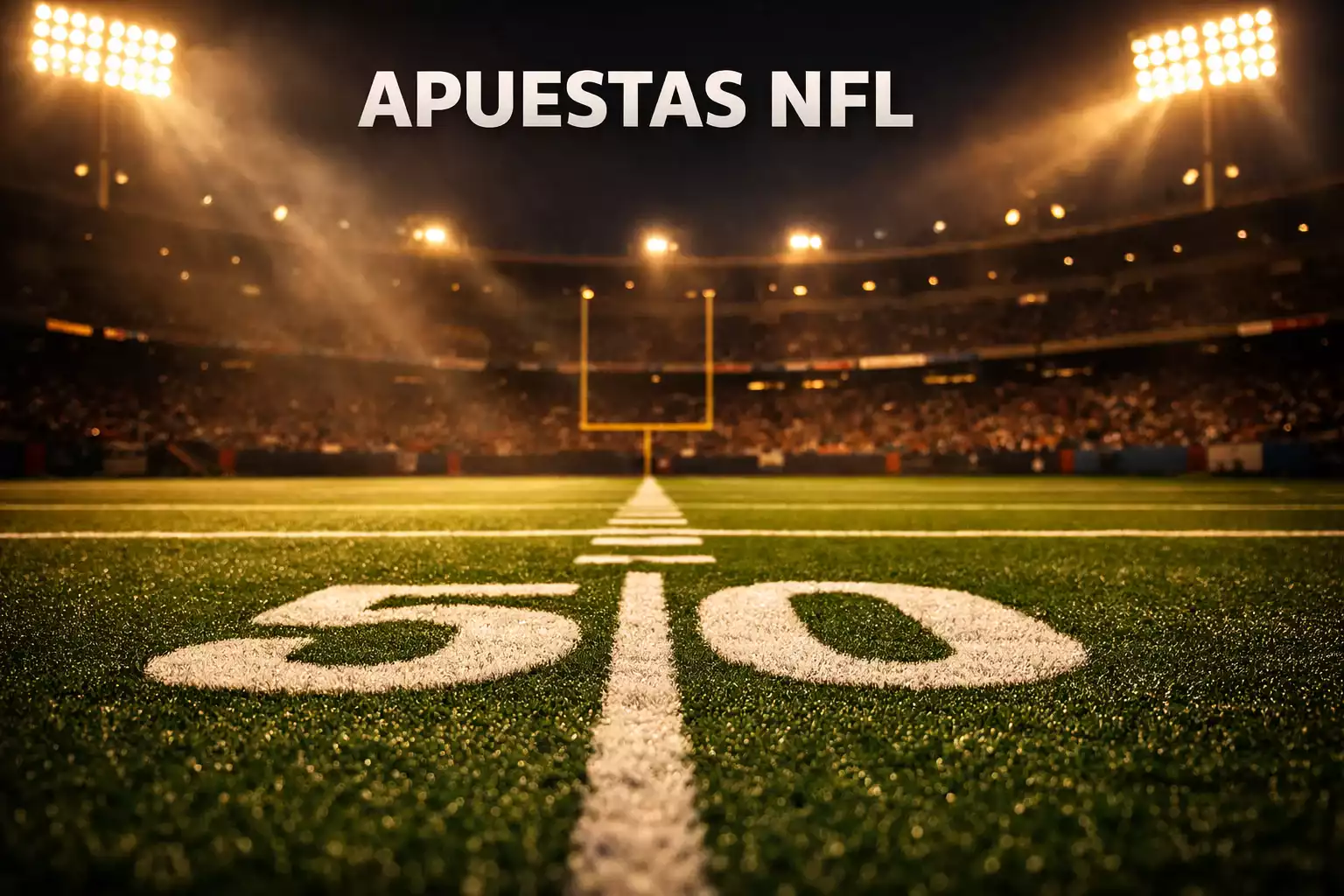 Campo de fútbol americano iluminado durante un partido nocturno de la NFL