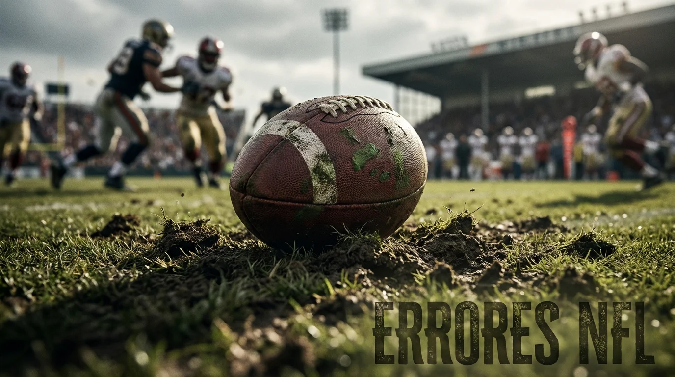 Balón de fútbol americano en el suelo tras una jugada fallida con marcas de césped