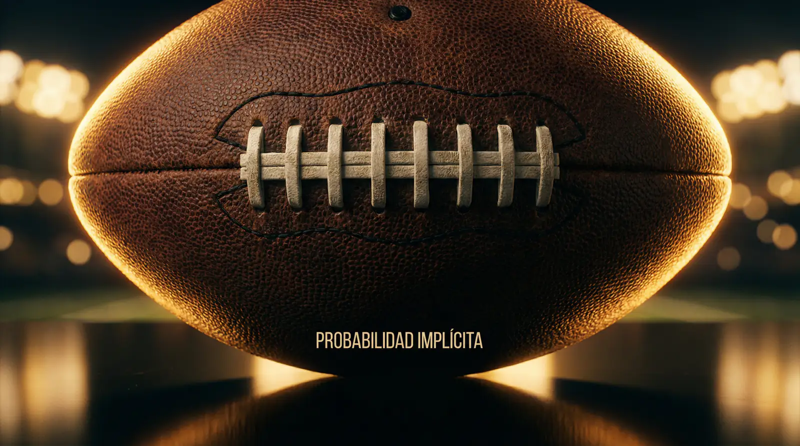 Primer plano de un balón de fútbol americano con reflejos de luz que sugieren análisis numérico