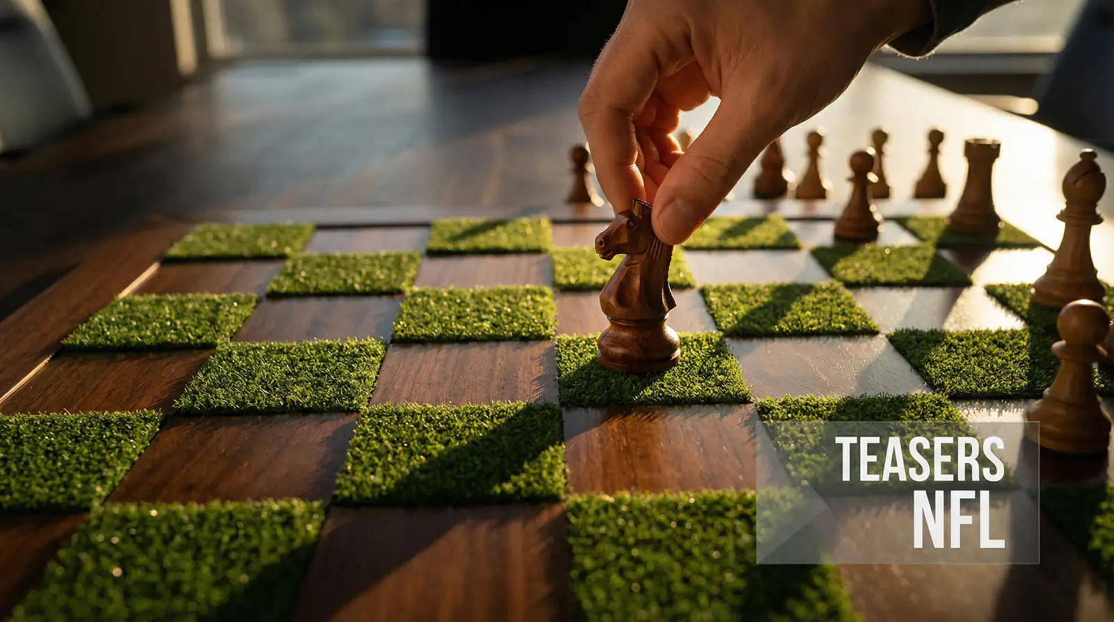 Mano moviendo una pieza en un tablero de estrategia con temática de fútbol americano